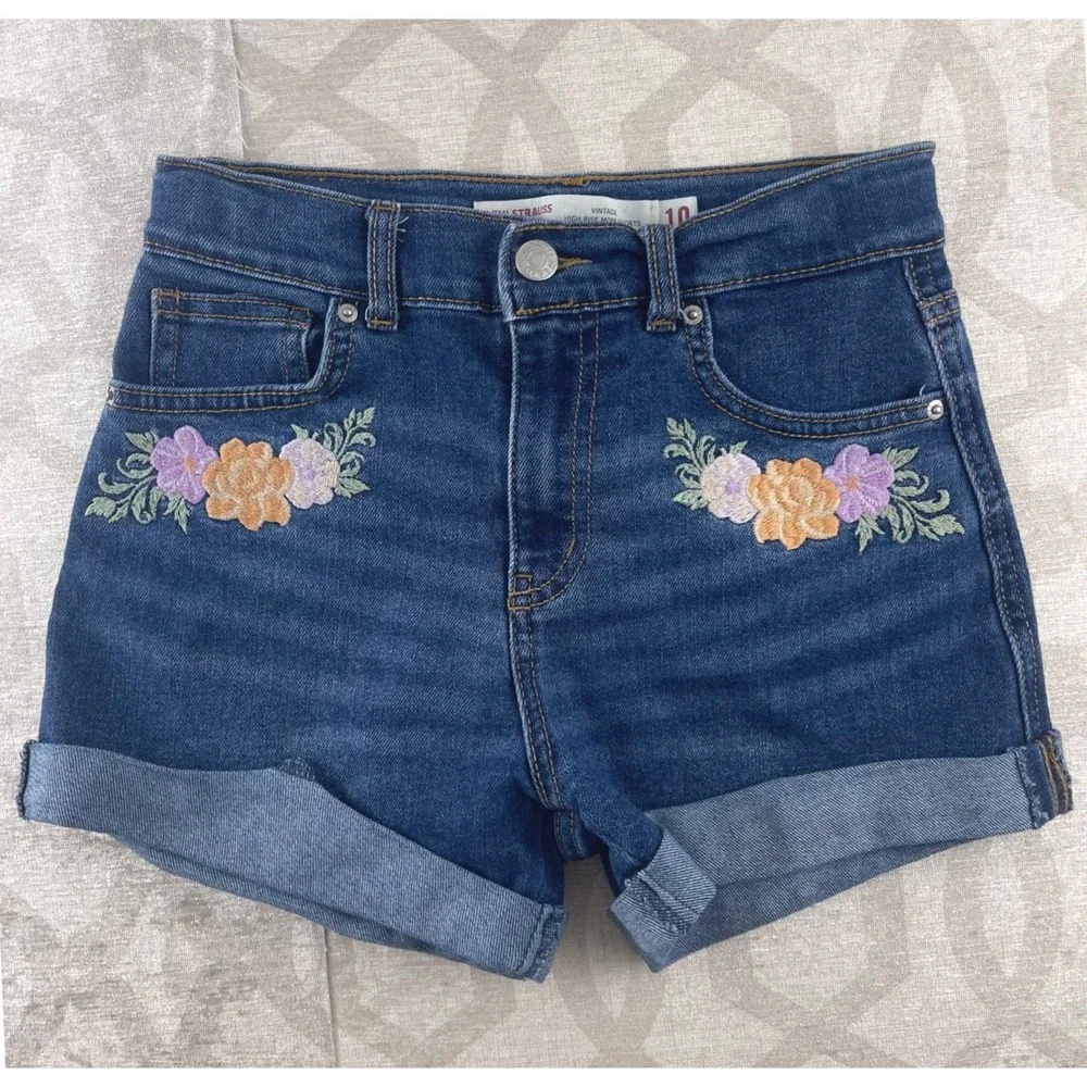 Signature by Levi Strauss Girls Vintage High Rise Mom Shorts Floral Blue Size 10